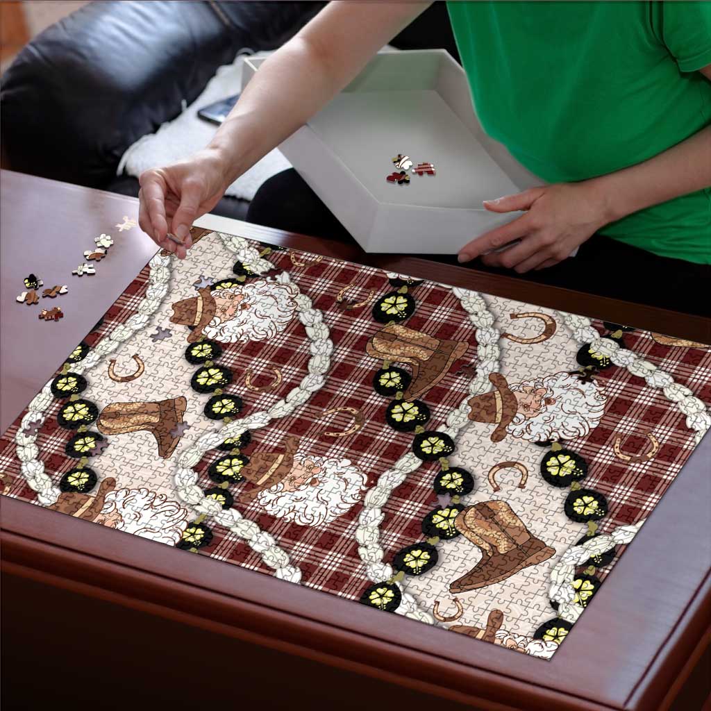 Cowboy Hawaii Mele Kalikimaka Puzzle Paniolo Kukui Nut Pikake Lei Burgundy Version - Polynesian Pride