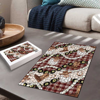 Cowboy Hawaii Mele Kalikimaka Puzzle Paniolo Kukui Nut Pikake Lei Burgundy Version - Polynesian Pride