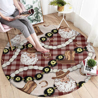 Cowboy Hawaii Mele Kalikimaka Round Carpet Paniolo Kukui Nut Pikake Lei Burgundy Version - Polynesian Pride