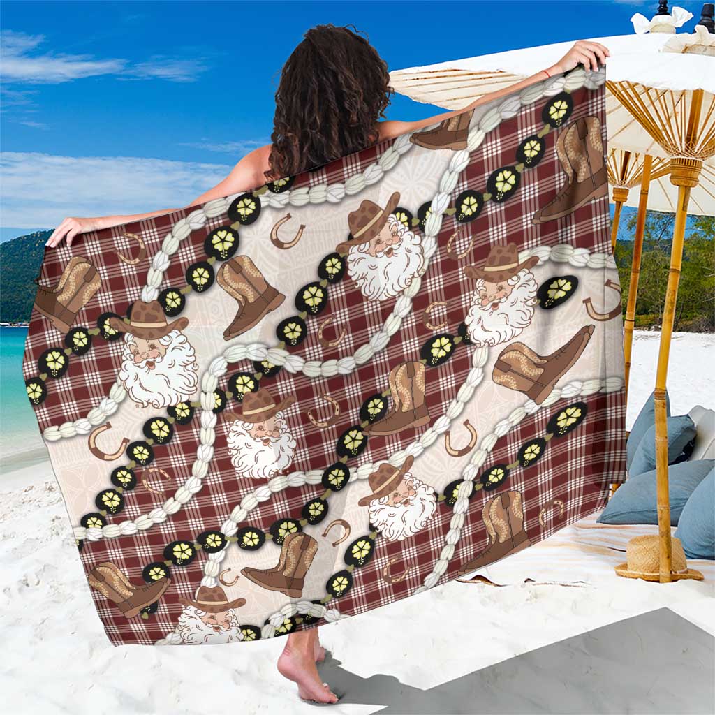 Cowboy Hawaii Mele Kalikimaka Sarong Paniolo Kukui Nut Pikake Lei Burgundy Version - Polynesian Pride