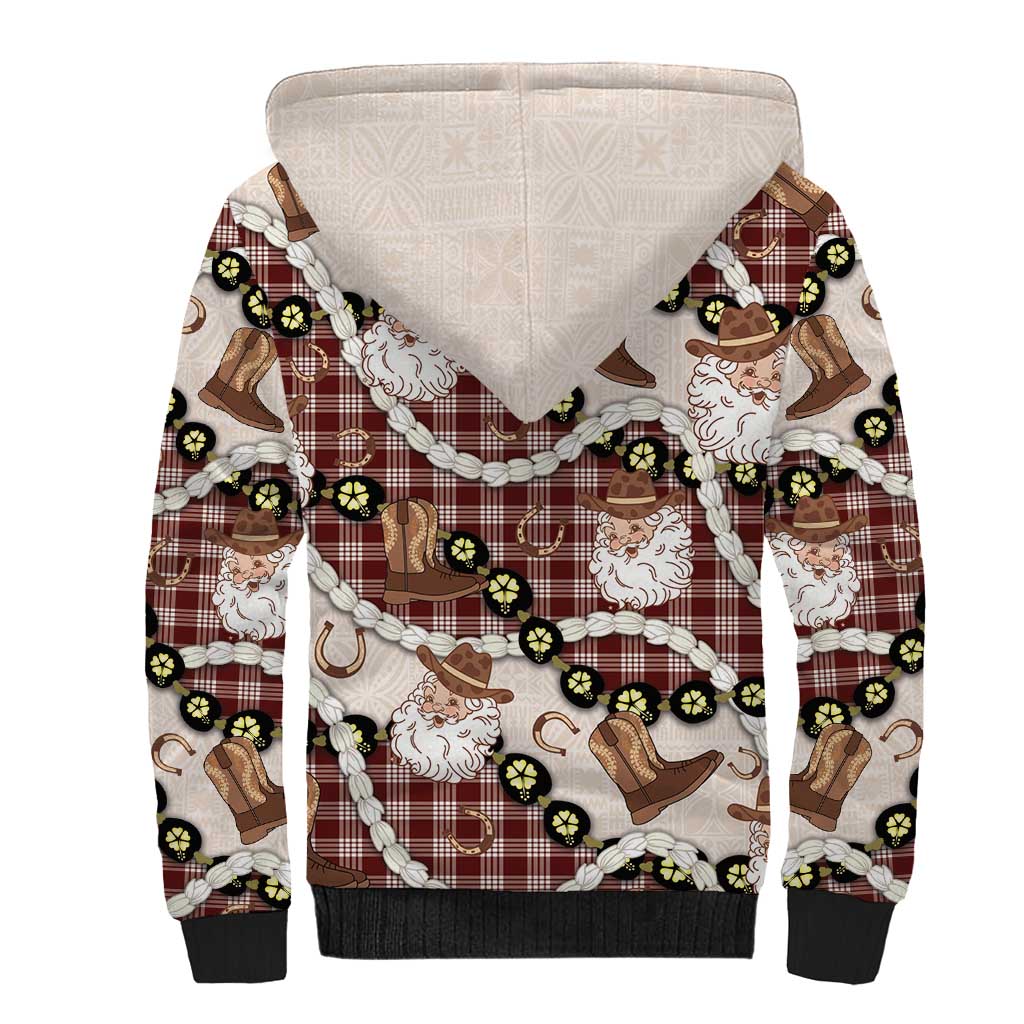 Cowboy Hawaii Mele Kalikimaka Sherpa Hoodie Paniolo Kukui Nut Pikake Lei Burgundy Version - Polynesian Pride