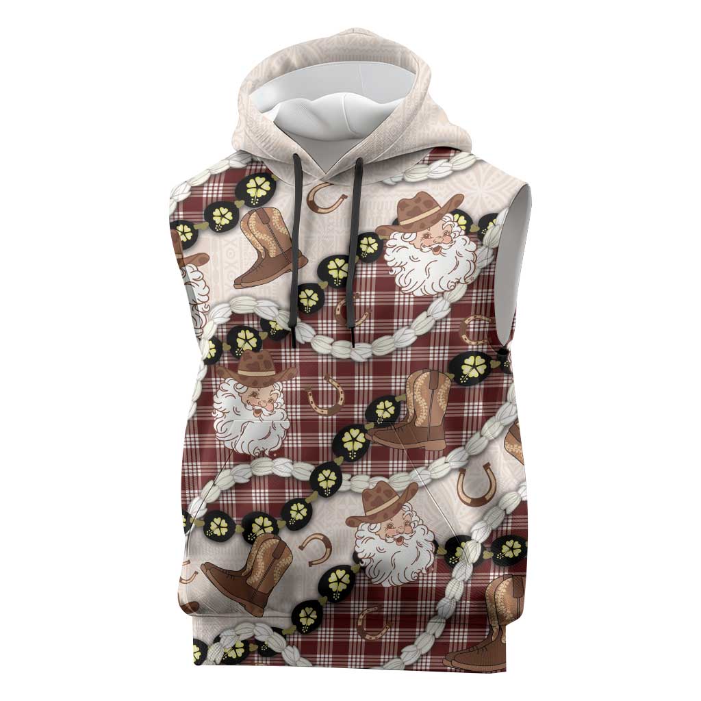 Cowboy Hawaii Mele Kalikimaka Sleeveless Hoodie Paniolo Kukui Nut Pikake Lei Burgundy Version - Polynesian Pride
