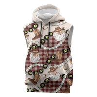 Cowboy Hawaii Mele Kalikimaka Sleeveless Hoodie Paniolo Kukui Nut Pikake Lei Burgundy Version - Polynesian Pride