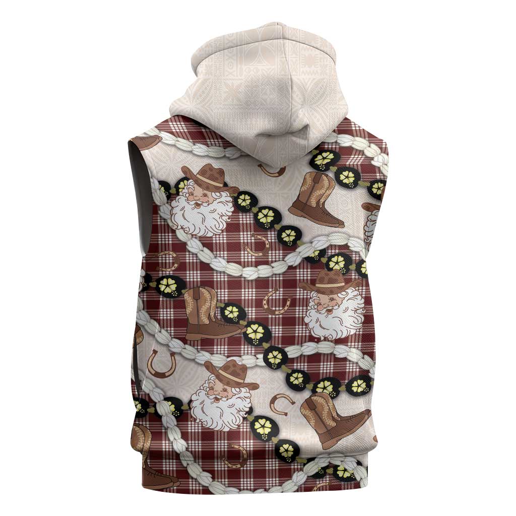 Cowboy Hawaii Mele Kalikimaka Sleeveless Hoodie Paniolo Kukui Nut Pikake Lei Burgundy Version - Polynesian Pride