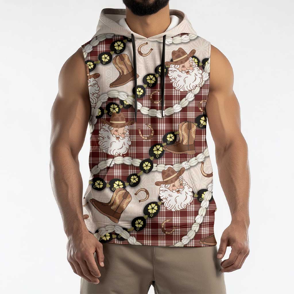 Cowboy Hawaii Mele Kalikimaka Sleeveless Hoodie Paniolo Kukui Nut Pikake Lei Burgundy Version - Polynesian Pride
