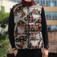 Cowboy Hawaii Mele Kalikimaka Sleeveless Puffer Jacket Paniolo Kukui Nut Pikake Lei Burgundy Version - Polynesian Pride