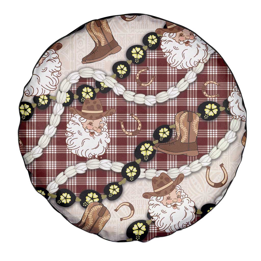 Cowboy Hawaii Mele Kalikimaka Spare Tire Cover Paniolo Kukui Nut Pikake Lei Burgundy Version - Polynesian Pride