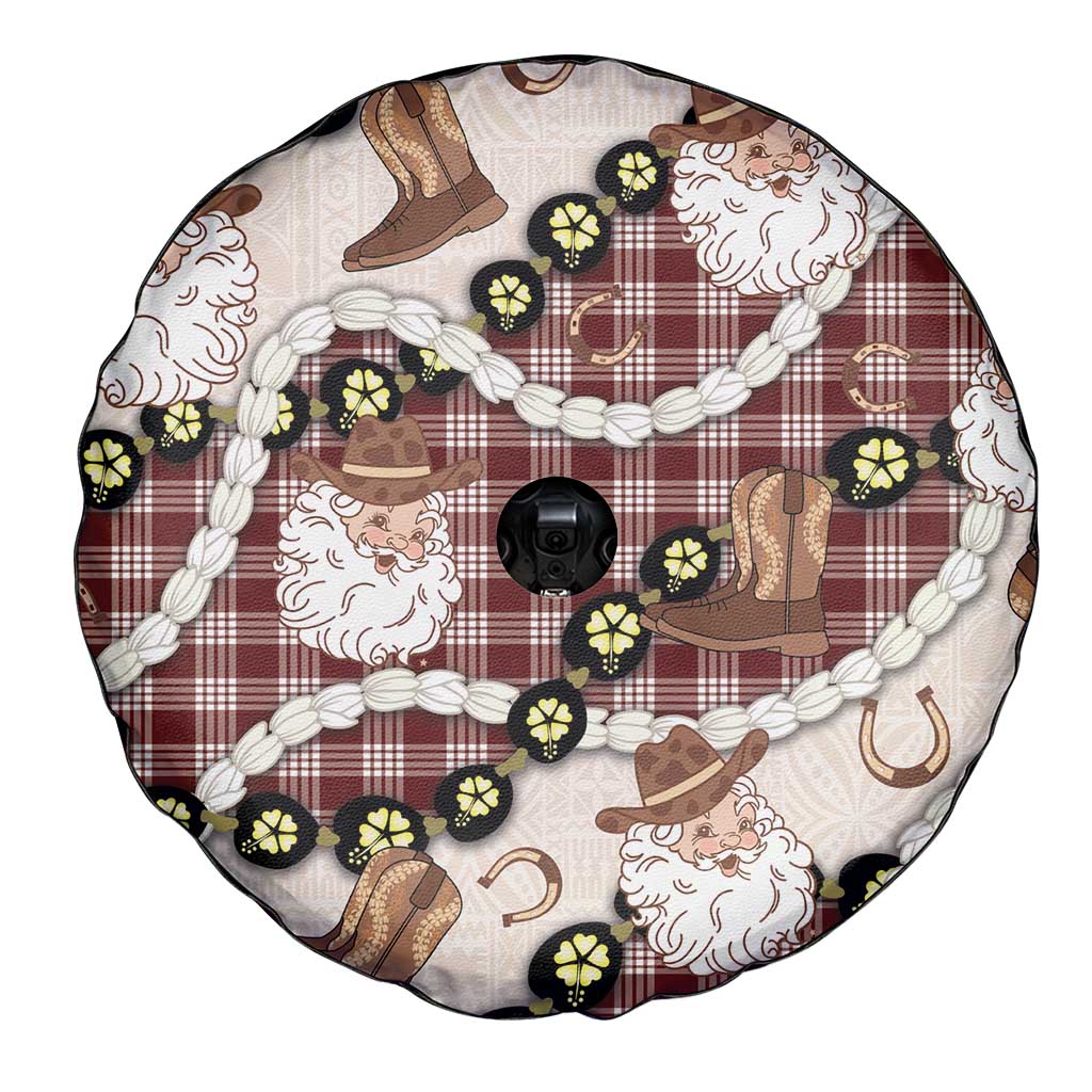 Cowboy Hawaii Mele Kalikimaka Spare Tire Cover Paniolo Kukui Nut Pikake Lei Burgundy Version - Polynesian Pride