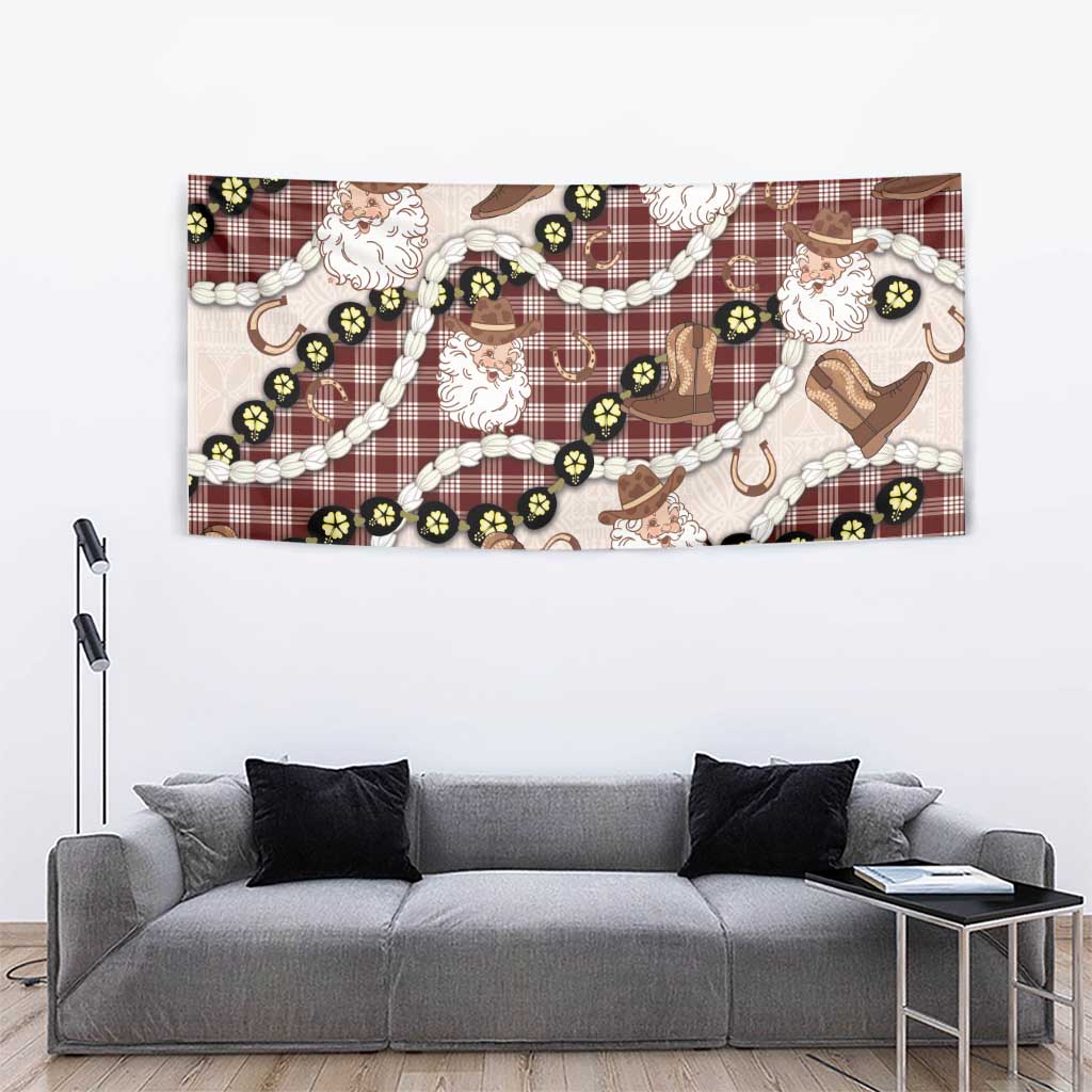 Cowboy Hawaii Mele Kalikimaka Tapestry Paniolo Kukui Nut Pikake Lei Burgundy Version - Polynesian Pride