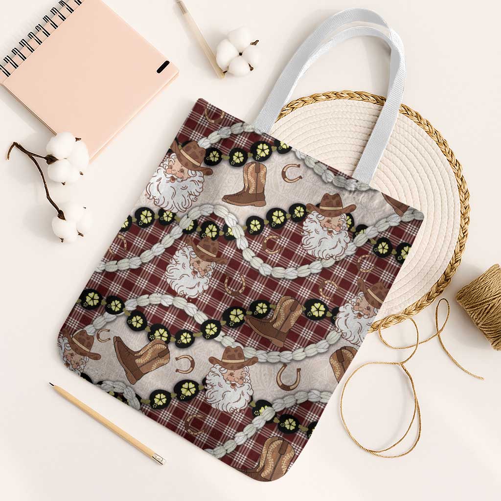 Cowboy Hawaii Mele Kalikimaka Tote Bag Paniolo Kukui Nut Pikake Lei Burgundy Version - Polynesian Pride