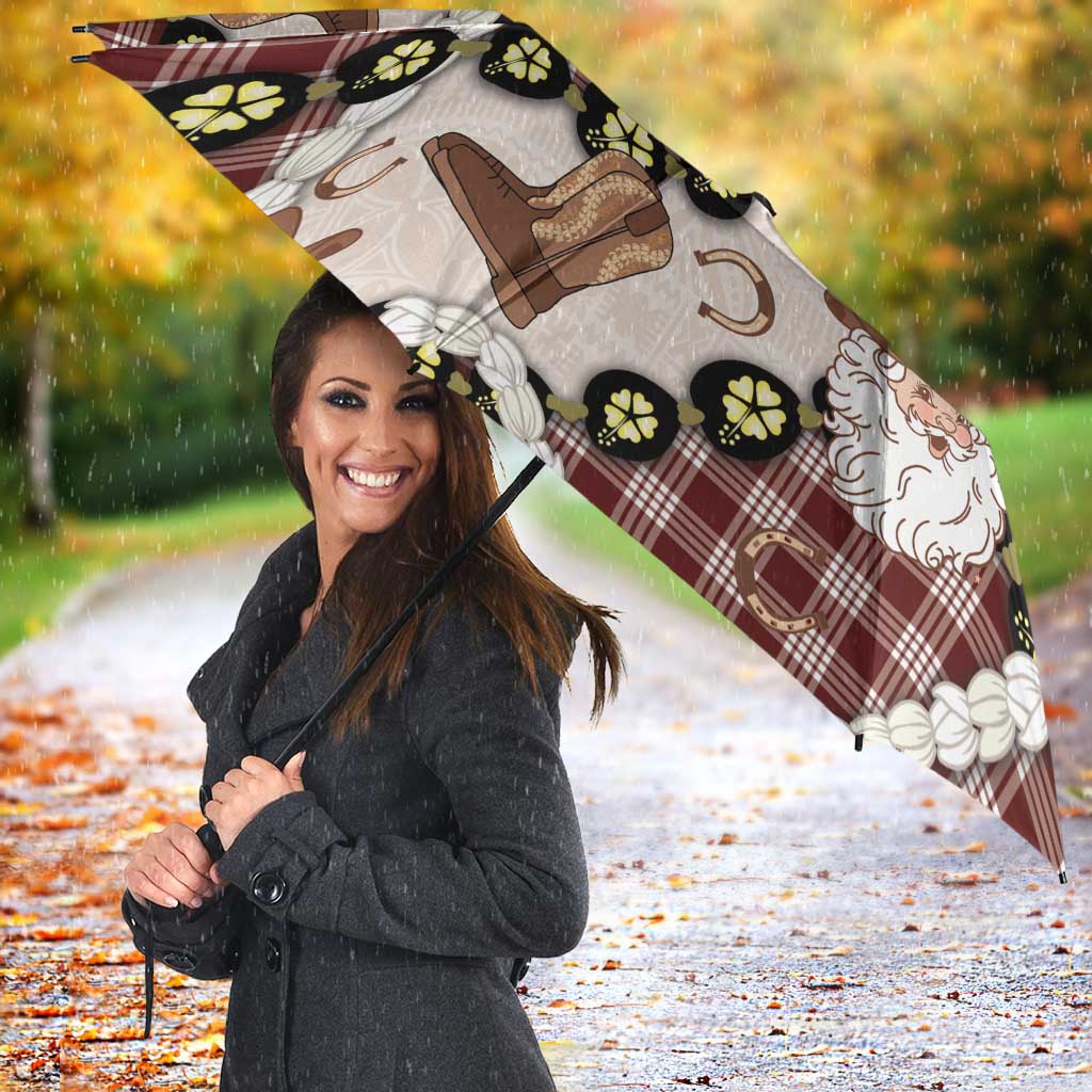 Cowboy Hawaii Mele Kalikimaka Umbrella Paniolo Kukui Nut Pikake Lei Burgundy Version - Polynesian Pride