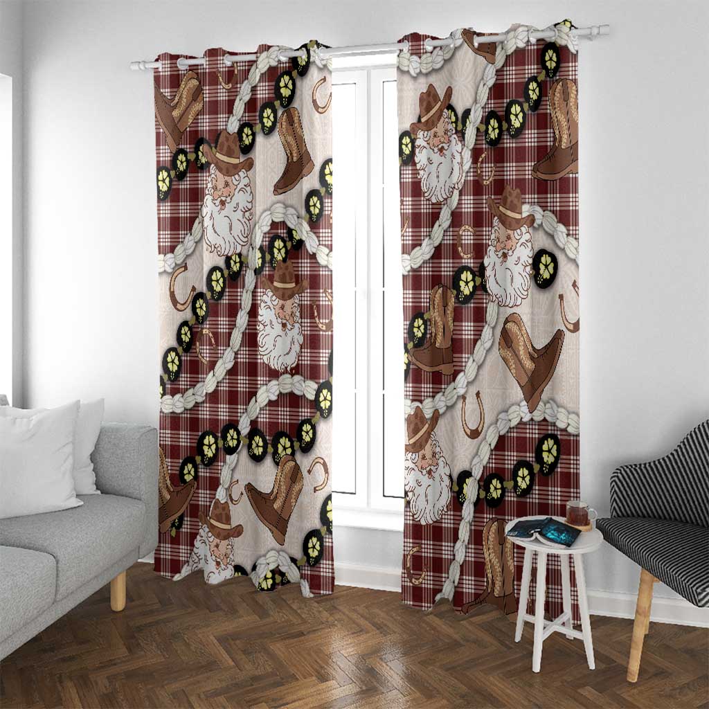 Cowboy Hawaii Mele Kalikimaka Window Curtain Paniolo Kukui Nut Pikake Lei Burgundy Version - Polynesian Pride