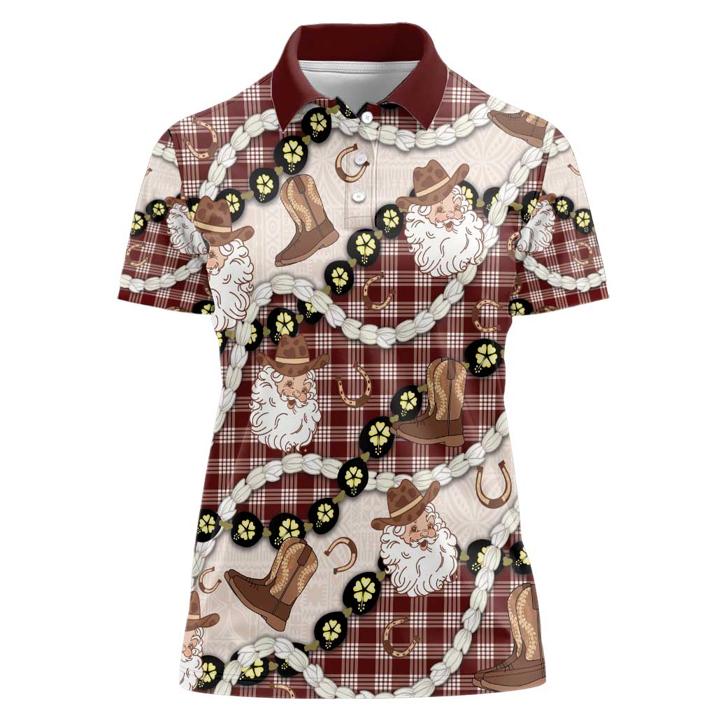Cowboy Hawaii Mele Kalikimaka Women Polo Shirt Paniolo Kukui Nut Pikake Lei Burgundy Version - Polynesian Pride