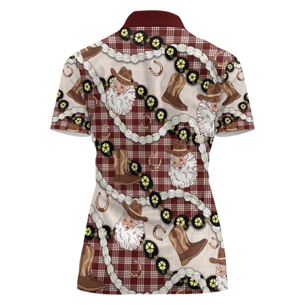 Cowboy Hawaii Mele Kalikimaka Women Polo Shirt Paniolo Kukui Nut Pikake Lei Burgundy Version - Polynesian Pride