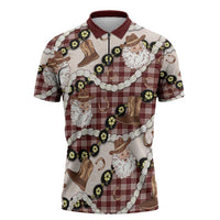 Cowboy Hawaii Mele Kalikimaka Zipper Polo Shirt Paniolo Kukui Nut Pikake Lei Burgundy Version - Polynesian Pride