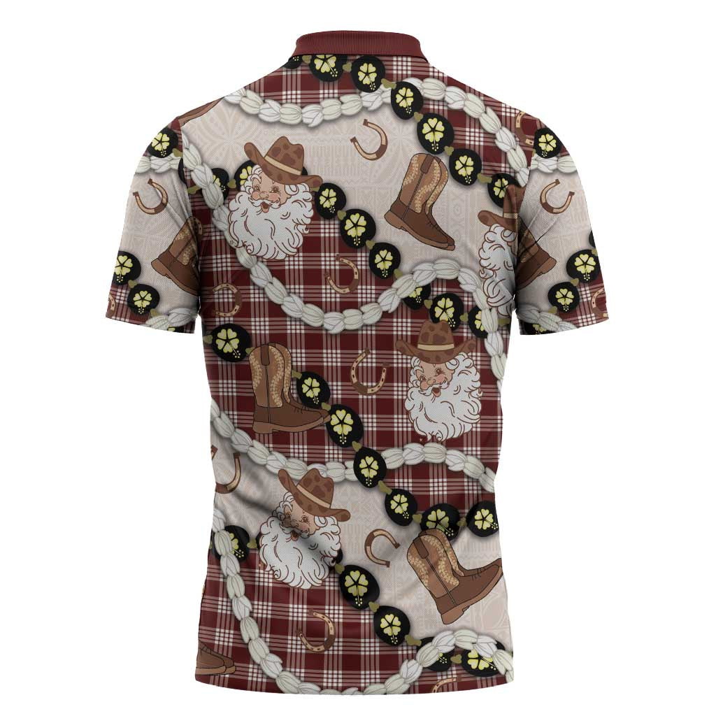 Cowboy Hawaii Mele Kalikimaka Zipper Polo Shirt Paniolo Kukui Nut Pikake Lei Burgundy Version - Polynesian Pride