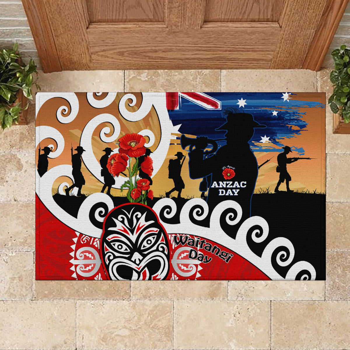 New Zealand Waitangi And ANZAC Day Rubber Doormat Aotearoa Maori Tiki With Last Post LT14 - Polynesian Pride