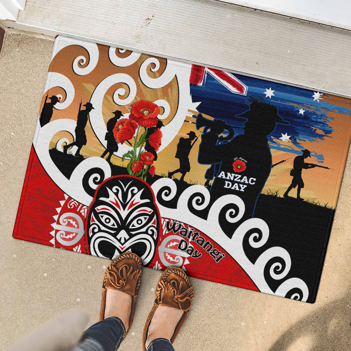 New Zealand Waitangi And ANZAC Day Rubber Doormat Aotearoa Maori Tiki With Last Post LT14 - Polynesian Pride