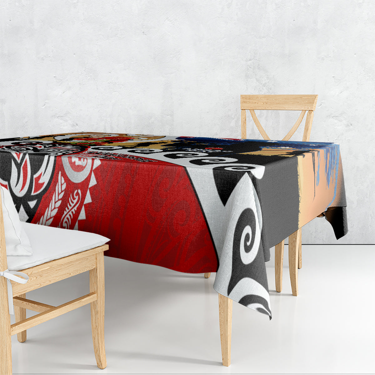 New Zealand Waitangi And ANZAC Day Tablecloth Aotearoa Maori Tiki With Last Post