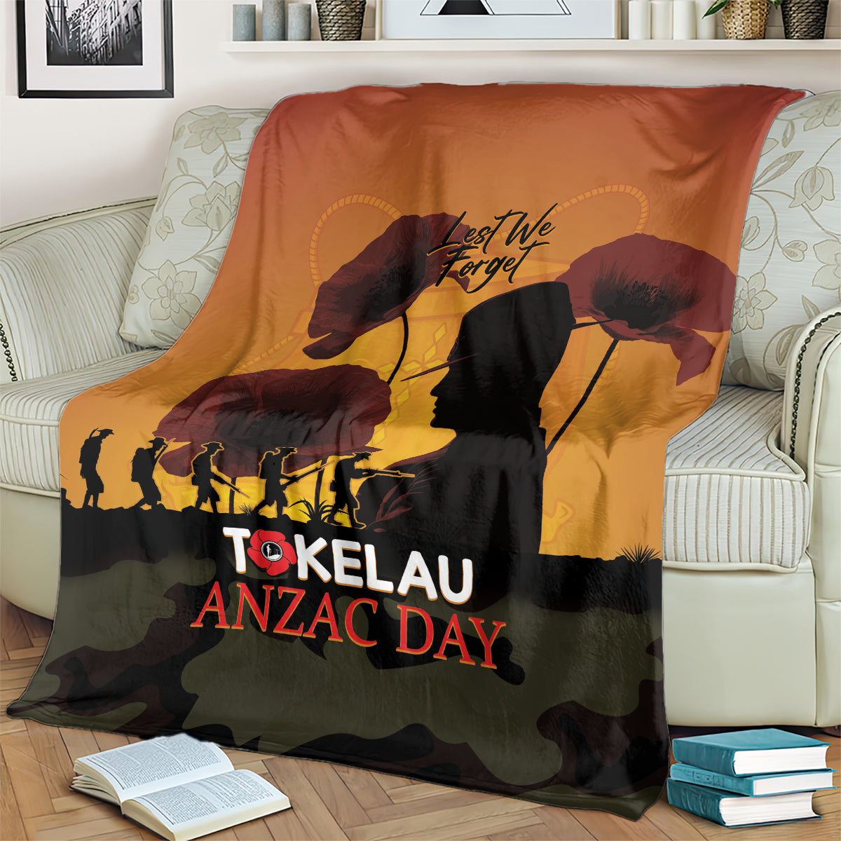 Tokelau ANZAC Day Blanket Camouflage With Poppies Lest We Forget LT14 - Polynesian Pride