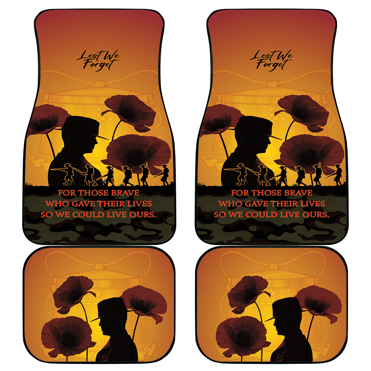 Tokelau ANZAC Day Car Mats Camouflage With Poppies Lest We Forget LT14 - Polynesian Pride