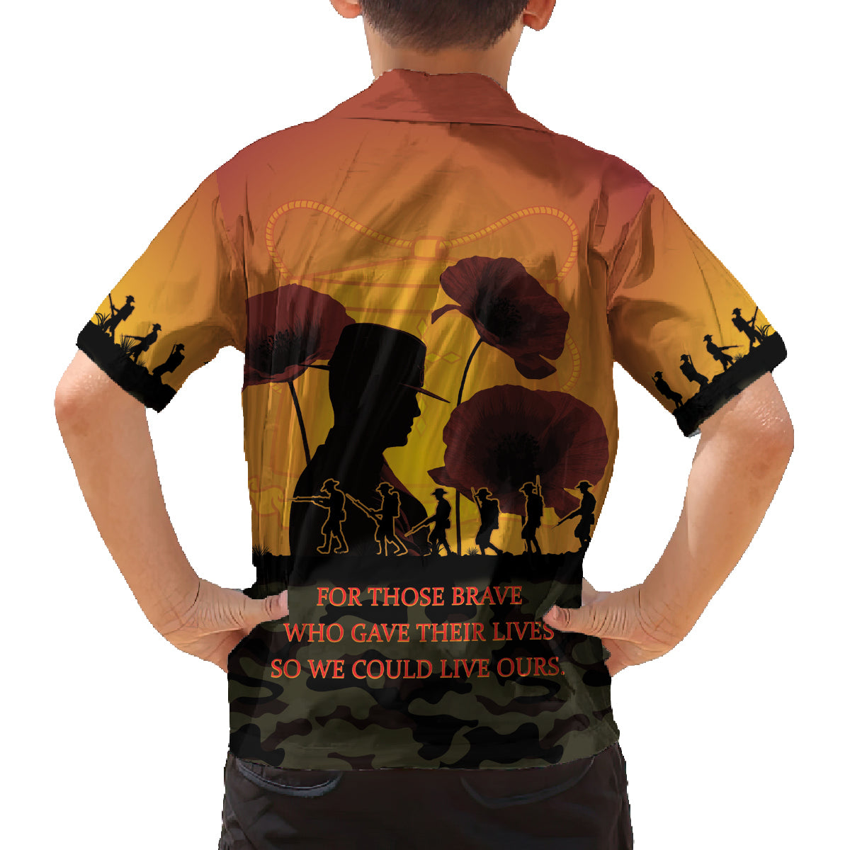 Tokelau ANZAC Day Family Matching Puletasi and Hawaiian Shirt Camouflage With Poppies Lest We Forget LT14 - Polynesian Pride