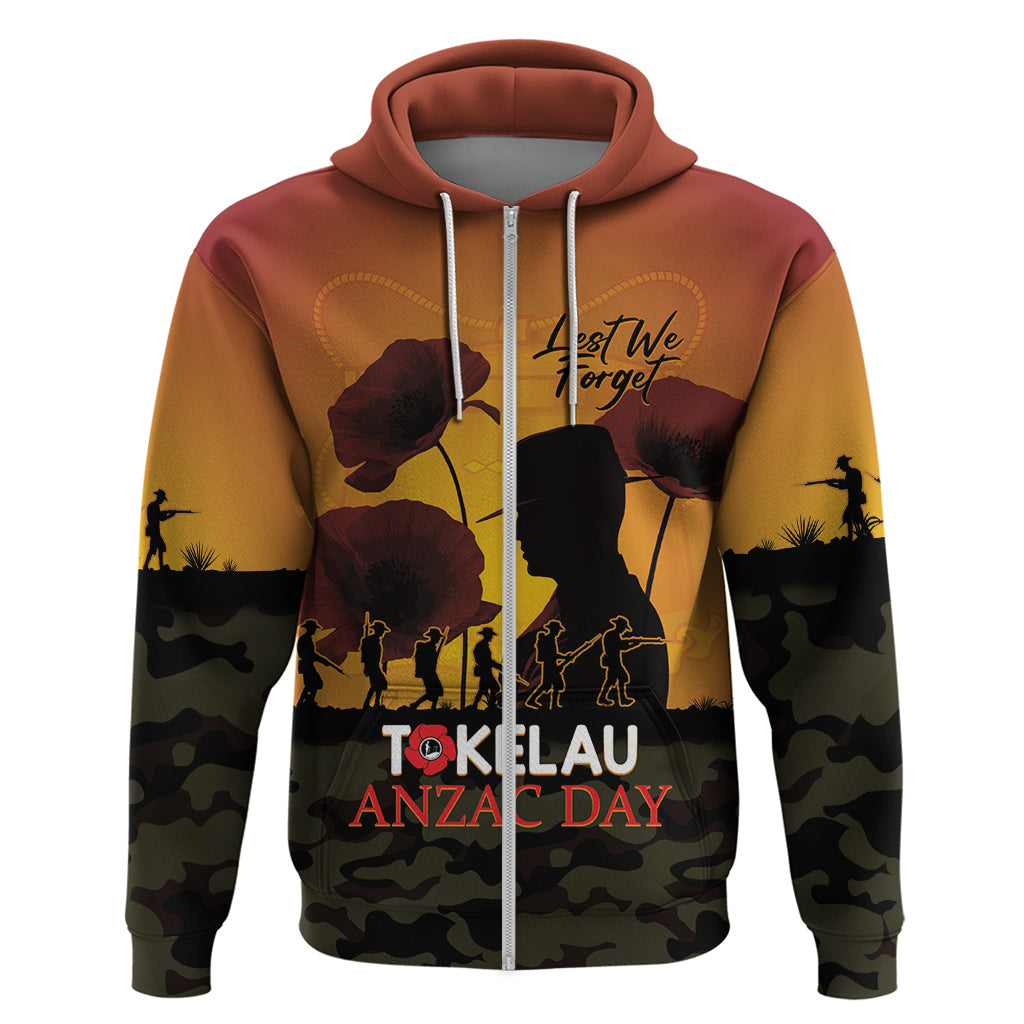 Tokelau ANZAC Day Hoodie Camouflage With Poppies Lest We Forget LT14 Zip Hoodie Yellow - Polynesian Pride
