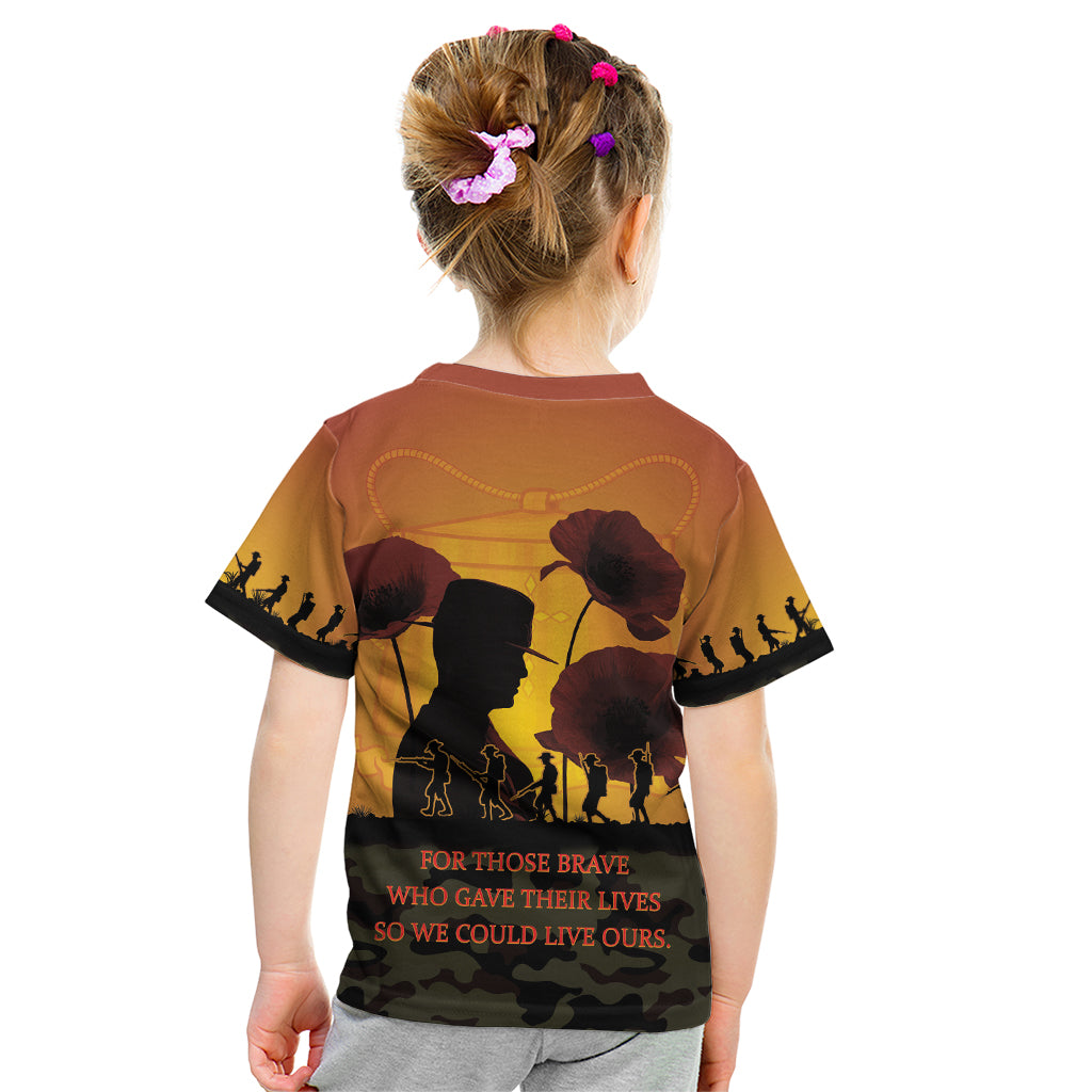 Tokelau ANZAC Day Kid T Shirt Camouflage With Poppies Lest We Forget LT14 - Polynesian Pride
