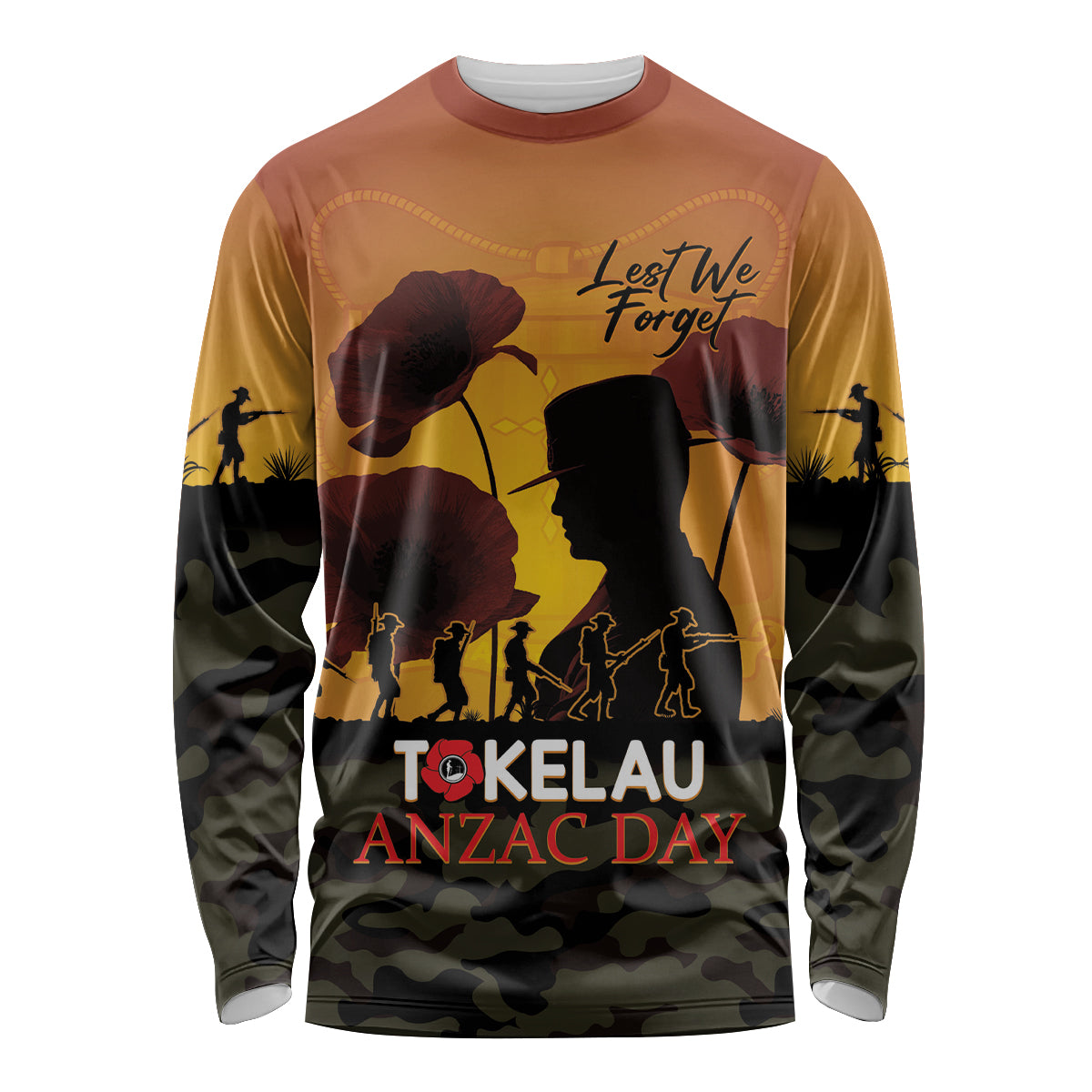 Tokelau ANZAC Day Long Sleeve Shirt Camouflage With Poppies Lest We Forget LT14 Unisex Yellow - Polynesian Pride