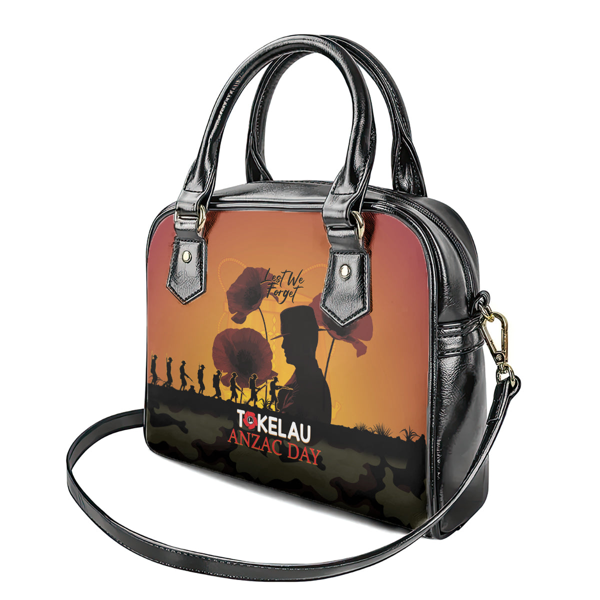 Tokelau ANZAC Day Shoulder Handbag Camouflage With Poppies Lest We Forget LT14 - Polynesian Pride