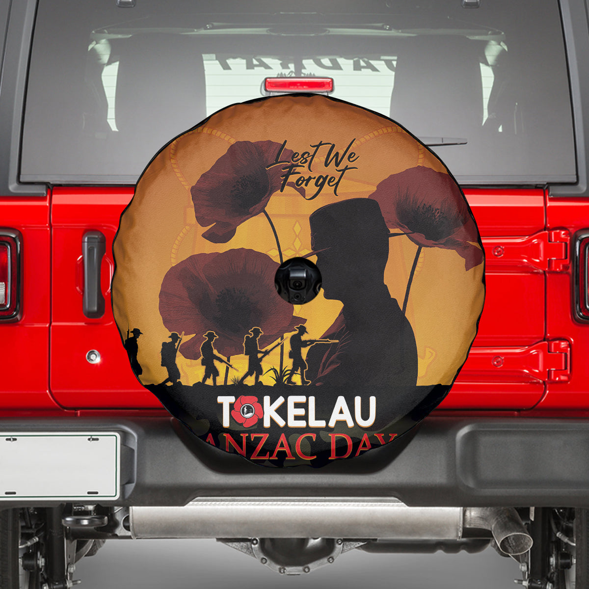 Tokelau ANZAC Day Spare Tire Cover Camouflage With Poppies Lest We Forget LT14 - Polynesian Pride