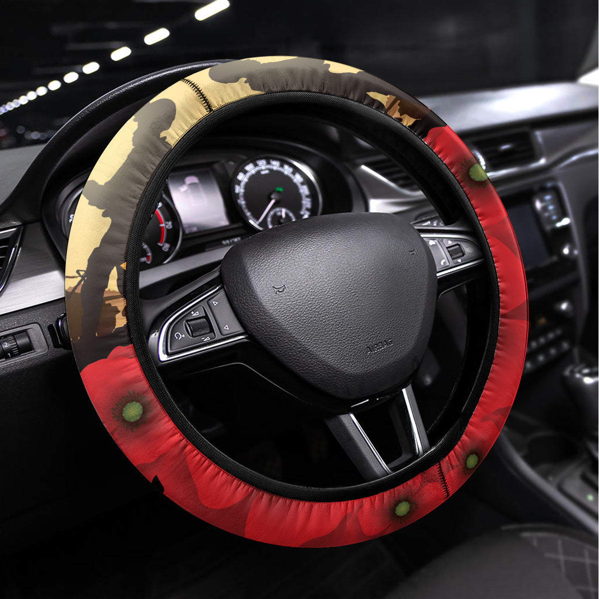 Norfolk Island ANZAC Day Steering Wheel Cover Pine Tree With Poppies Lest We Forget LT14 Universal Fit White - Polynesian Pride