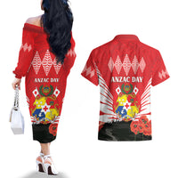 Tonga ANZAC Day Couples Matching Off The Shoulder Long Sleeve Dress and Hawaiian Shirt Camouflage With Poppies Lest We Forget LT14 - Polynesian Pride