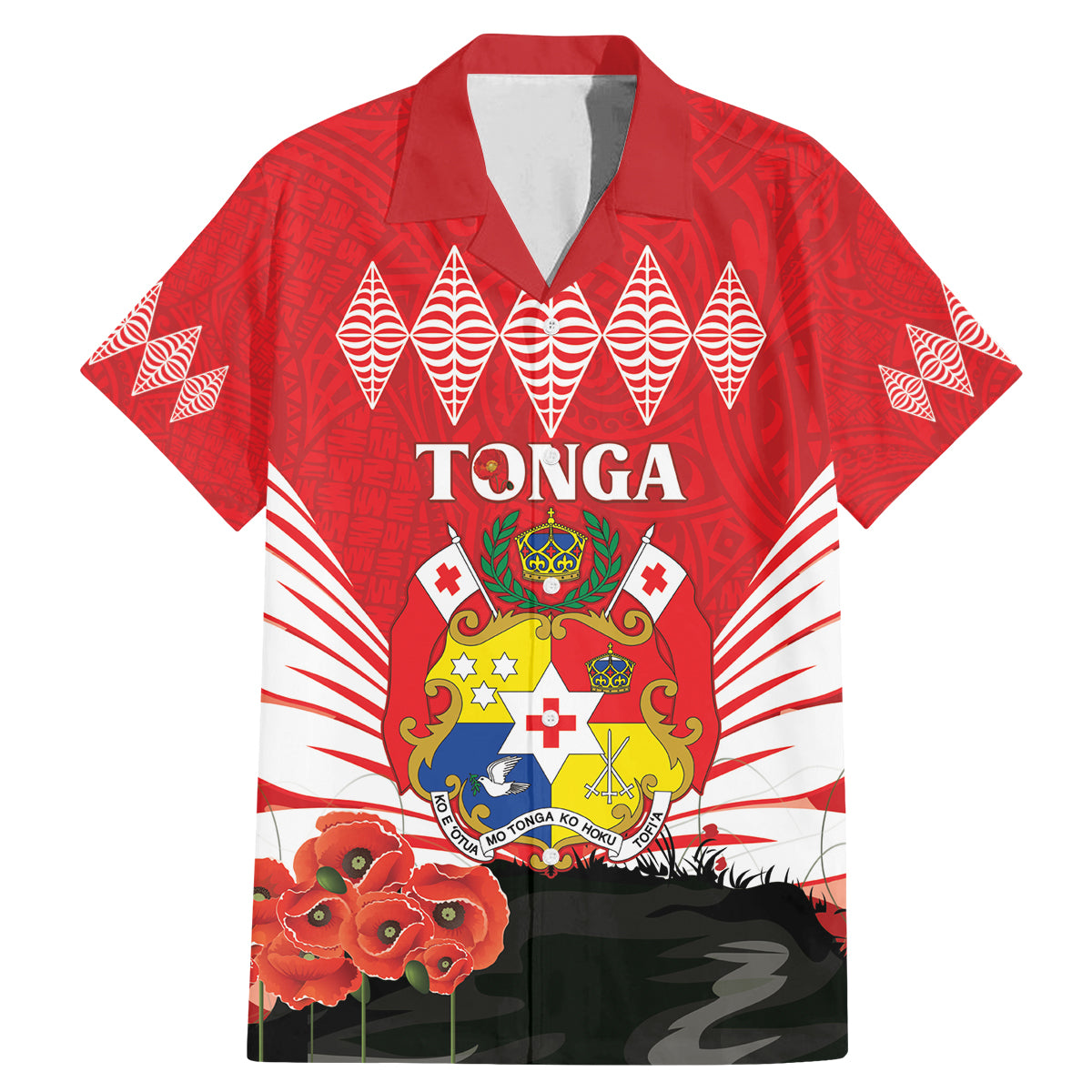 Tonga ANZAC Day Family Matching Mermaid Dress and Hawaiian Shirt Camouflage With Poppies Lest We Forget LT14 Dad's Shirt - Short Sleeve Red - Polynesian Pride