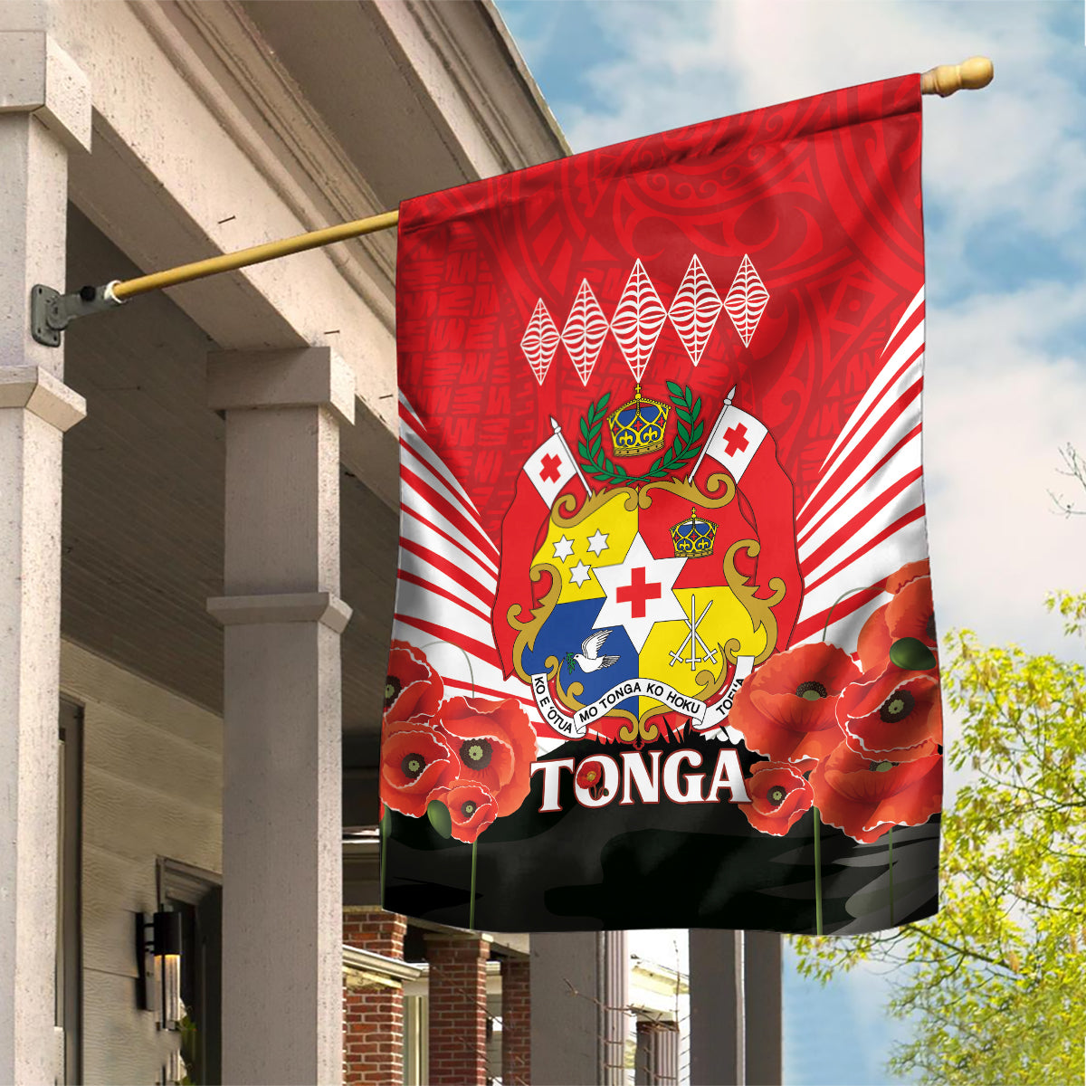 Tonga ANZAC Day Garden Flag Camouflage With Poppies Lest We Forget LT14 House Flag Red - Polynesian Pride