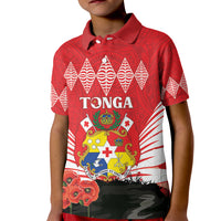 Tonga ANZAC Day Kid Polo Shirt Camouflage With Poppies Lest We Forget LT14 Kid Red - Polynesian Pride