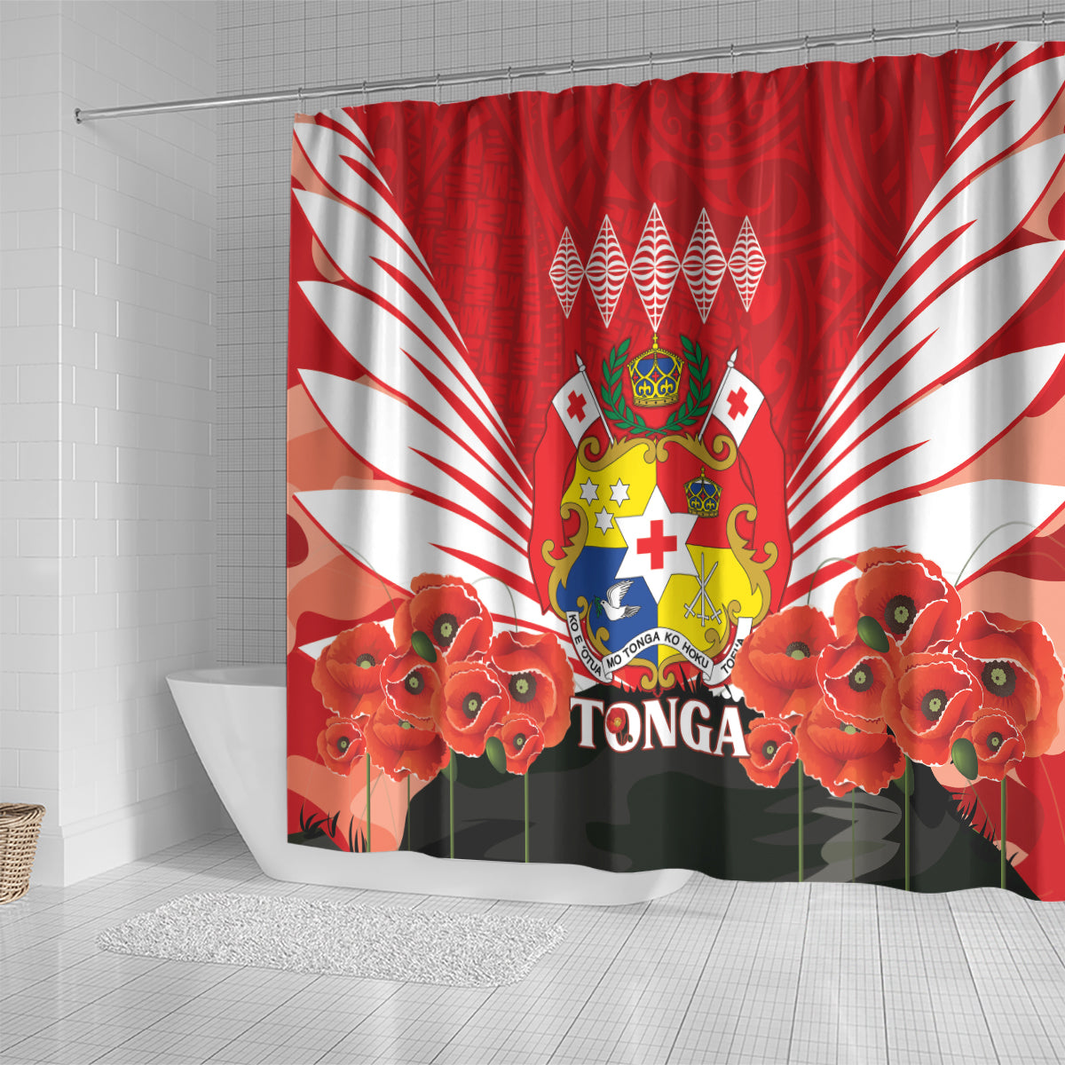 Tonga ANZAC Day Shower Curtain Camouflage With Poppies Lest We Forget LT14 - Polynesian Pride