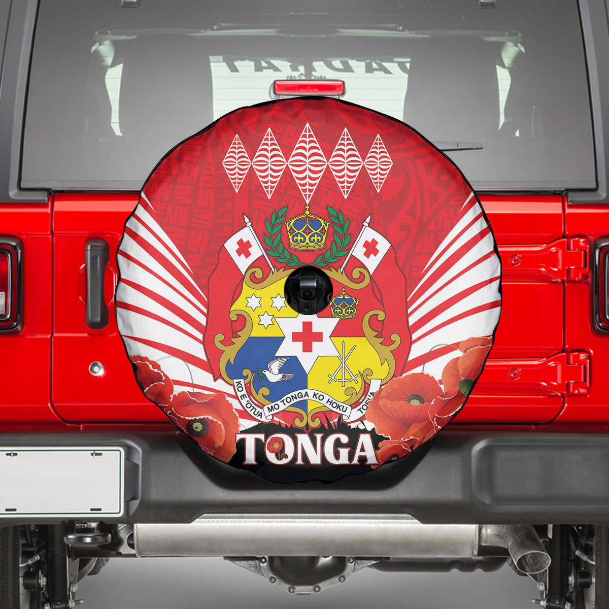 Tonga ANZAC Day Spare Tire Cover Camouflage With Poppies Lest We Forget LT14 - Polynesian Pride
