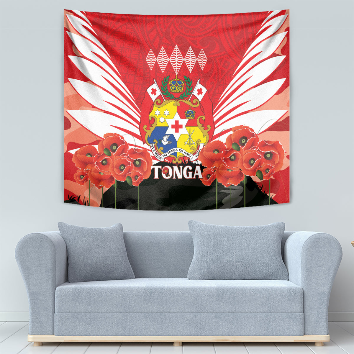 Tonga ANZAC Day Tapestry Camouflage With Poppies Lest We Forget LT14 - Polynesian Pride