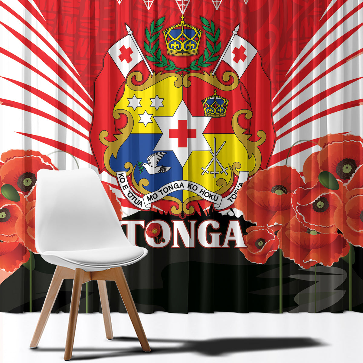 Tonga ANZAC Day Window Curtain Camouflage With Poppies Lest We Forget LT14 - Polynesian Pride