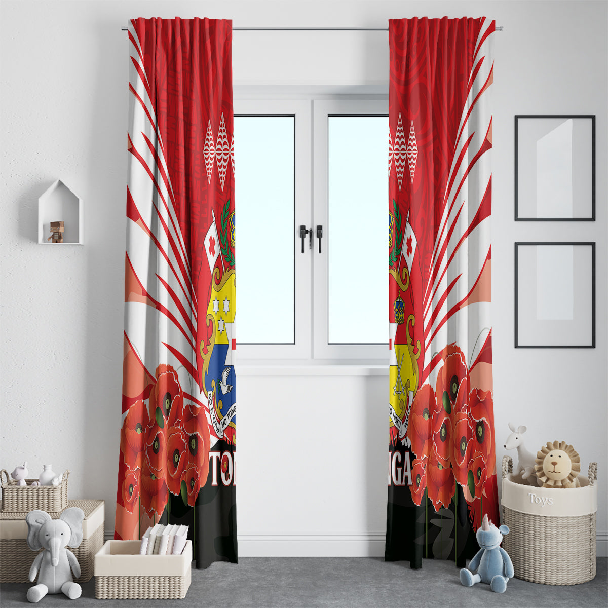 Tonga ANZAC Day Window Curtain Camouflage With Poppies Lest We Forget LT14 - Polynesian Pride