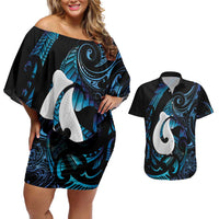 Hei Matau New Zealand Matariki Couples Matching Off Shoulder Short Dress and Hawaiian Shirt NZ Fish Hook Maori Art