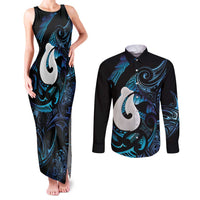 Hei Matau New Zealand Matariki Couples Matching Tank Maxi Dress and Long Sleeve Button Shirt NZ Fish Hook Maori Art LT14 Purple - Polynesian Pride