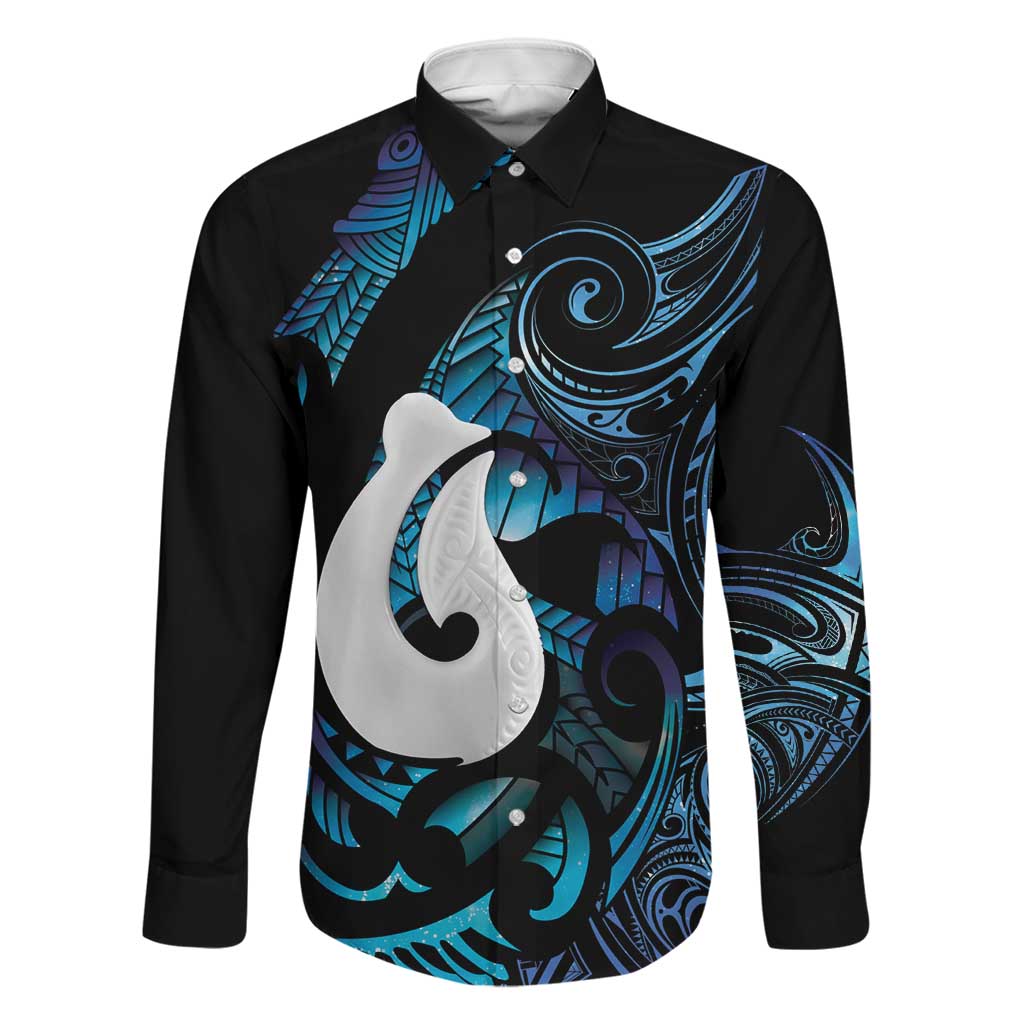 Hei Matau New Zealand Matariki Family Matching Long Sleeve Bodycon Dress and Hawaiian Shirt NZ Fish Hook Maori Art LT14 Dad's Shirt - Long Sleeve Purple - Polynesian Pride