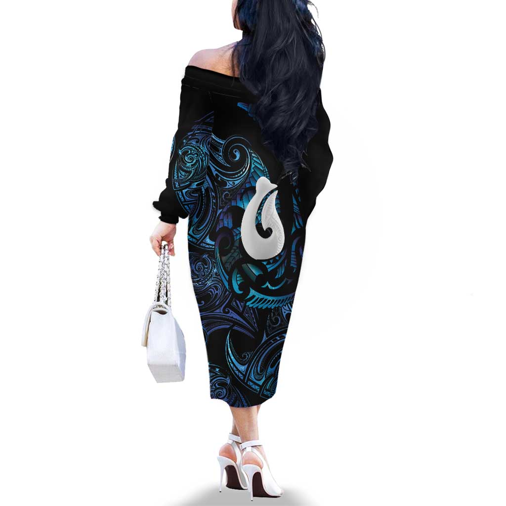 Hei Matau New Zealand Matariki Family Matching Off The Shoulder Long Sleeve Dress and Hawaiian Shirt NZ Fish Hook Maori Art LT14 - Polynesian Pride