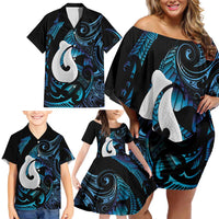 Hei Matau New Zealand Matariki Family Matching Off Shoulder Short Dress and Hawaiian Shirt NZ Fish Hook Maori Art LT14 - Polynesian Pride
