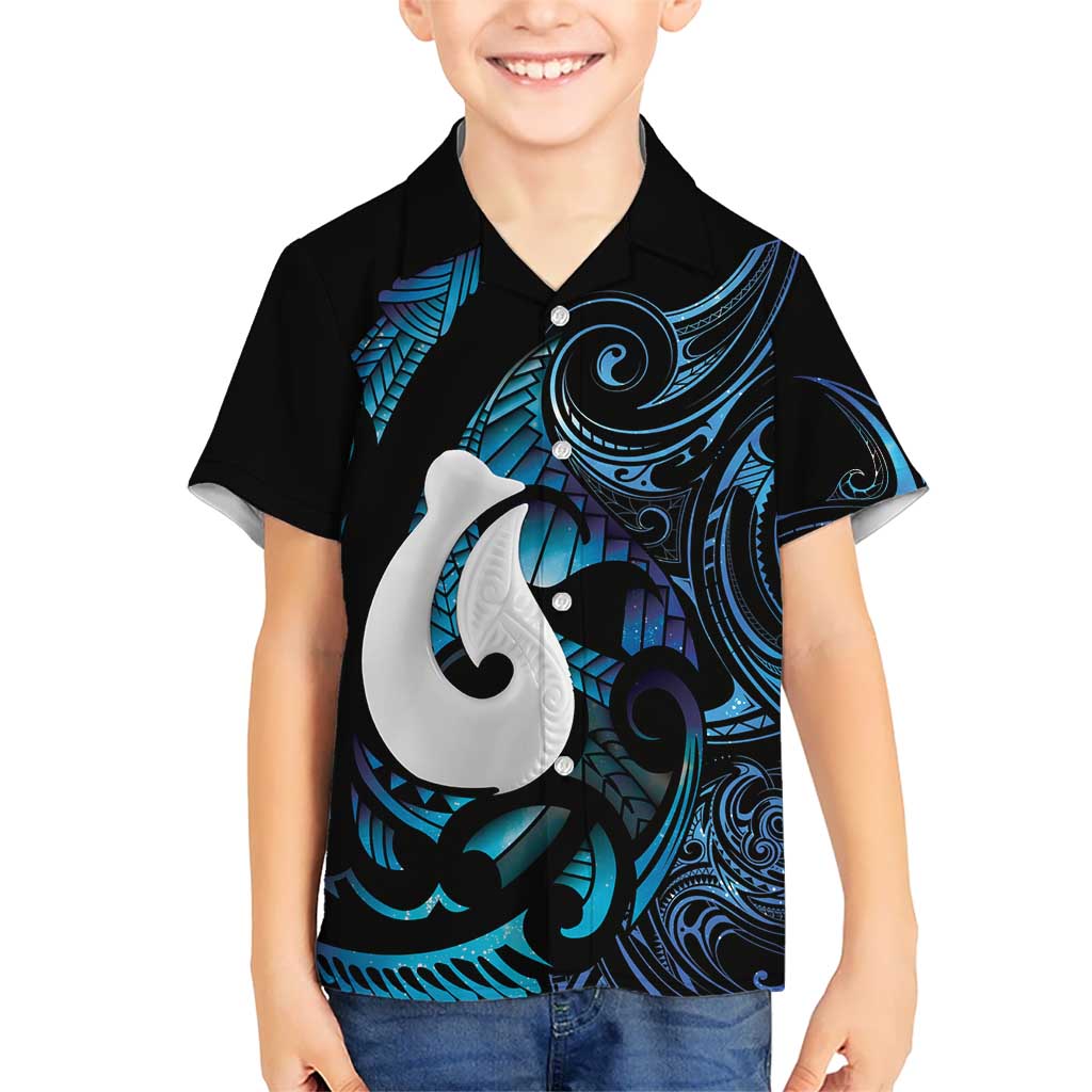 Hei Matau New Zealand Matariki Family Matching Off Shoulder Short Dress and Hawaiian Shirt NZ Fish Hook Maori Art LT14 Son's Shirt Purple - Polynesian Pride