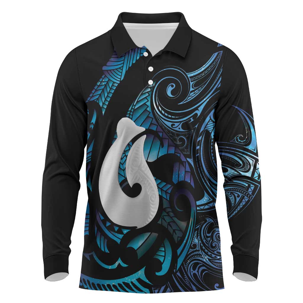 Hei Matau New Zealand Matariki Long Sleeve Polo Shirt NZ Fish Hook Maori Art LT14 Purple - Polynesian Pride