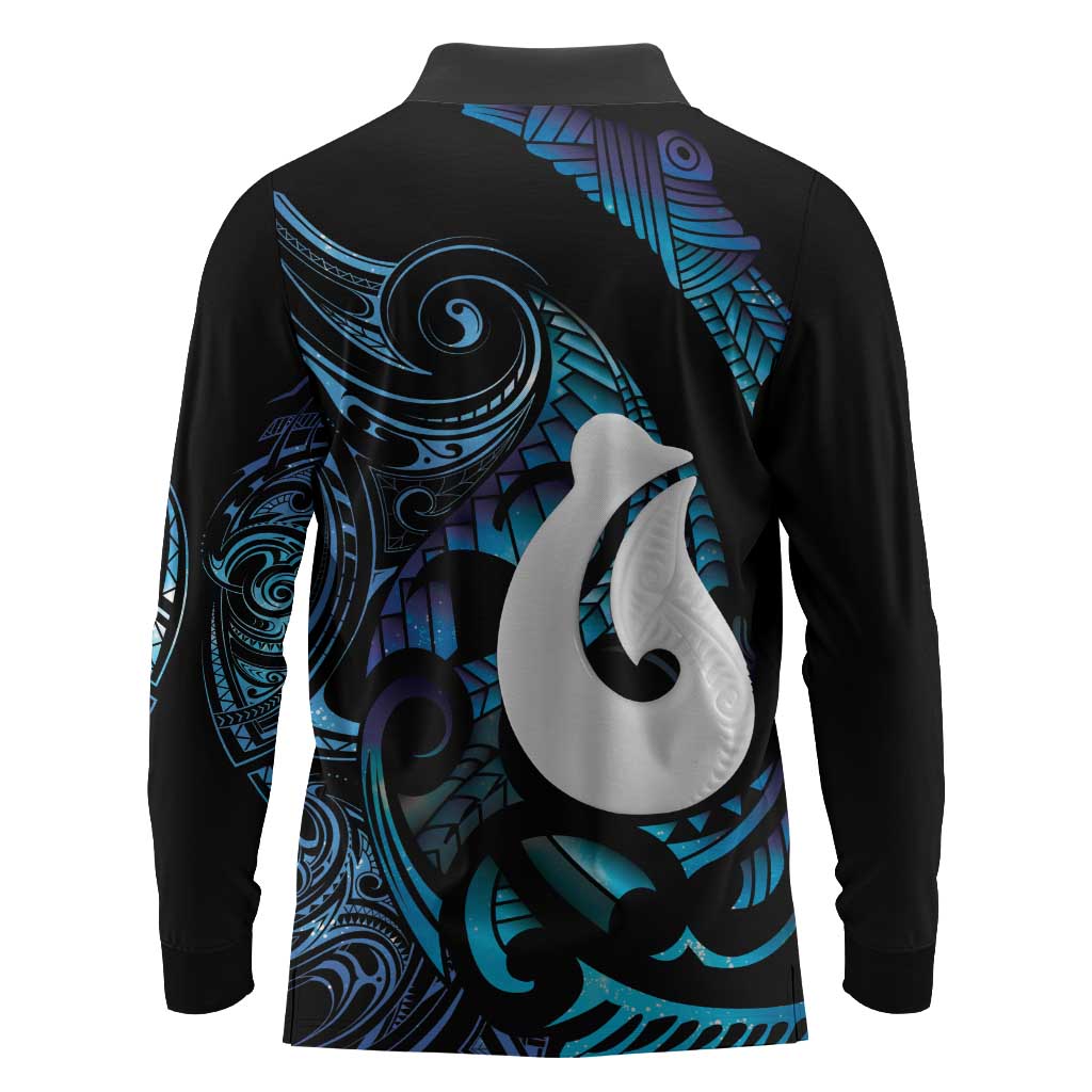 Hei Matau New Zealand Matariki Long Sleeve Polo Shirt NZ Fish Hook Maori Art LT14 - Polynesian Pride