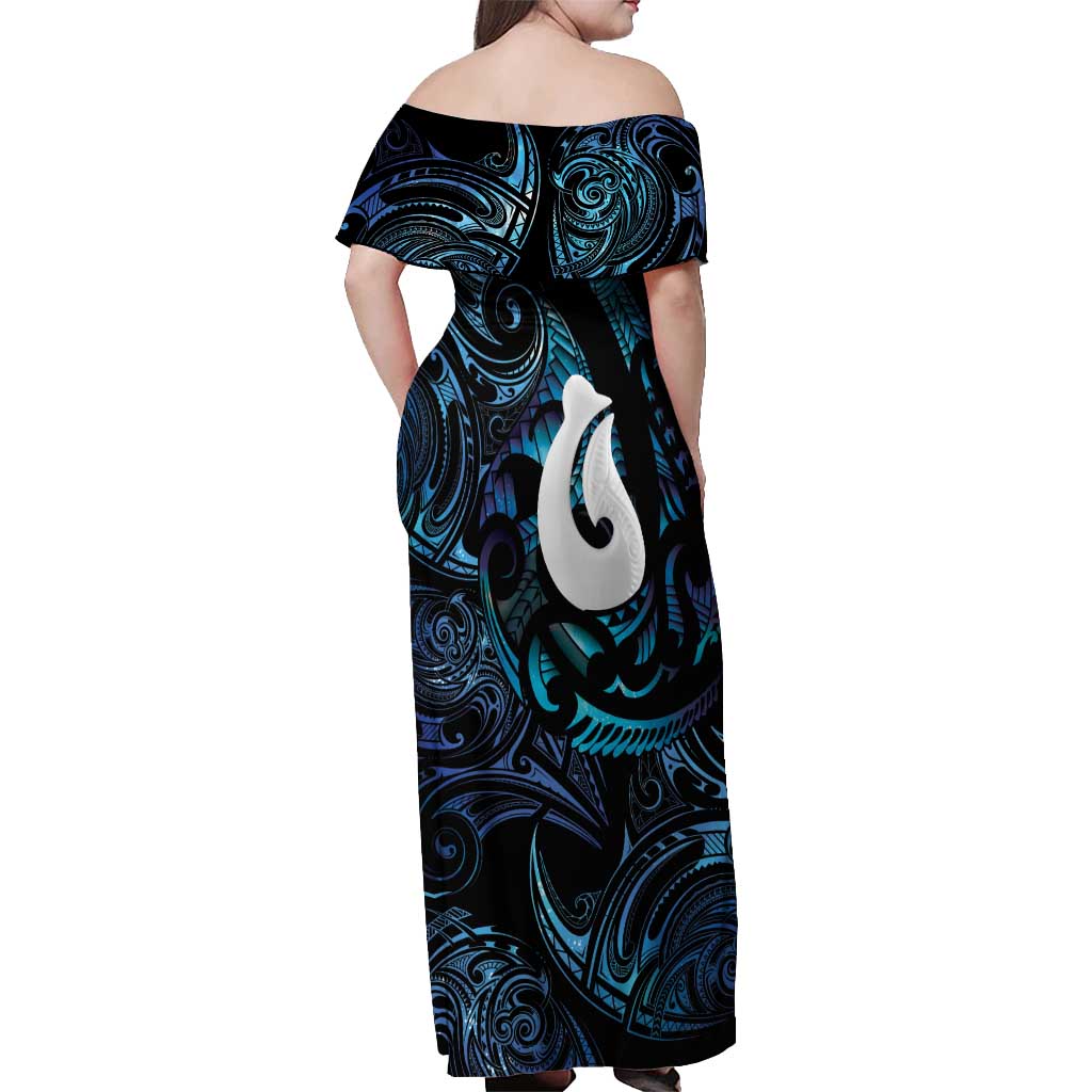 Hei Matau New Zealand Matariki Off Shoulder Maxi Dress NZ Fish Hook Maori Art LT14 - Polynesian Pride